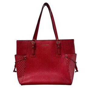Michael Kors Voyager East West Perforated Red Leather Tote Signature Designer Ha